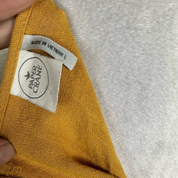 Paper Crane Yellow Linen Jumpsuit, Tie Front Jumper Size Large, Mustard Yellow - Picture 13 of 14
